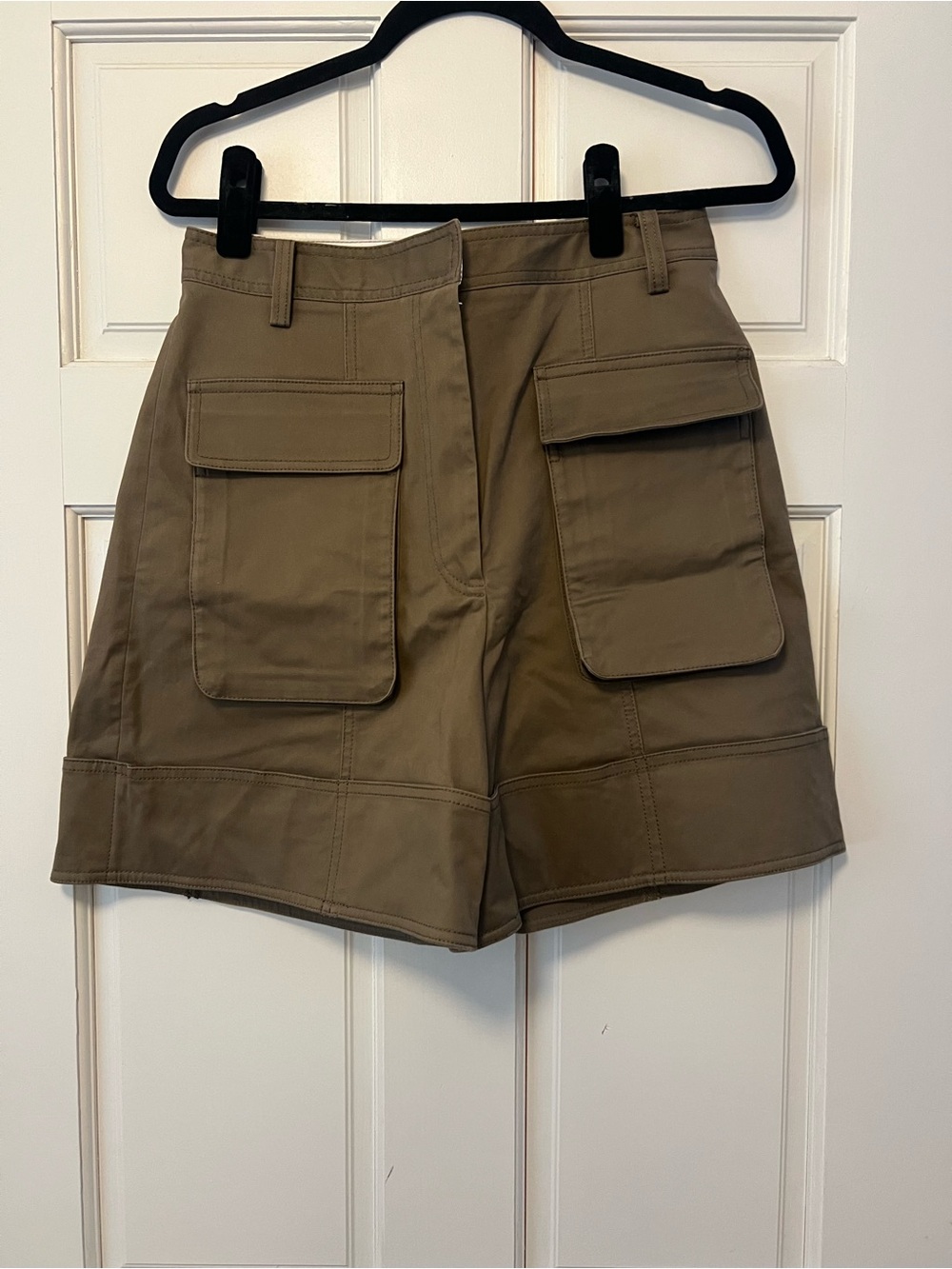 Tibi High-Rise Cargo Shorts in Olive
